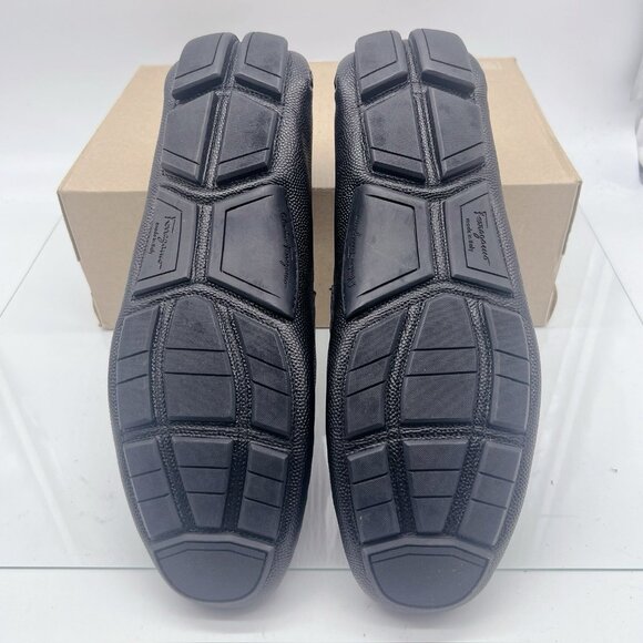 Salvatore Ferragamo BLACK Pebble Leather Remar Driving Loafers Shoe Mens US 13 E - Picture 9 of 13